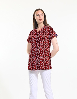 WIO CSF Christmas Print Top Red Snow Flakes